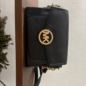 Michael Kors Black Crossbody Bag with Gold Accents